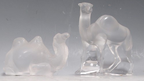 Lot 158 - Two Lalique glass models of camels, one seated...