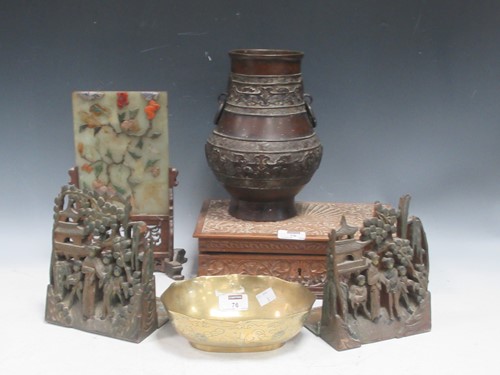 Lot 76 - An Oriental bronze vase 24cm high; a pair of...