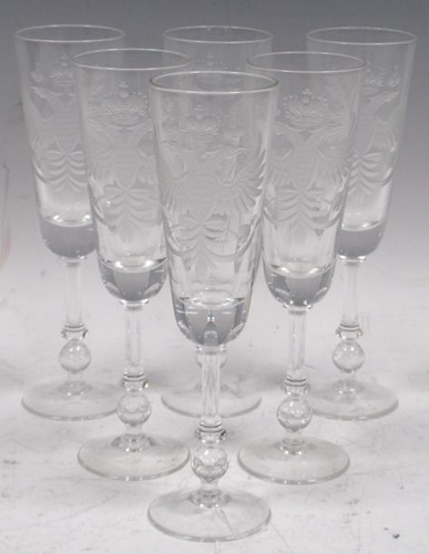 Lot 70 - A set of six Russian flutes, engraved with the...