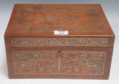 Lot 244 - A mahogany box inlaid with white metal...
