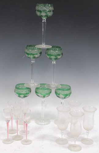 Lot 64 - Set of six late 19th century green cut glass...