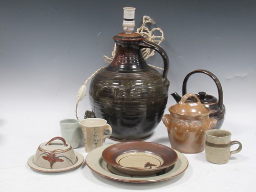 Lot 67 - A large stoneware jug-form lamp base with JL...