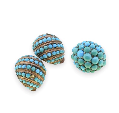 Lot 82 - A turquoise ring together with a pair of earrings