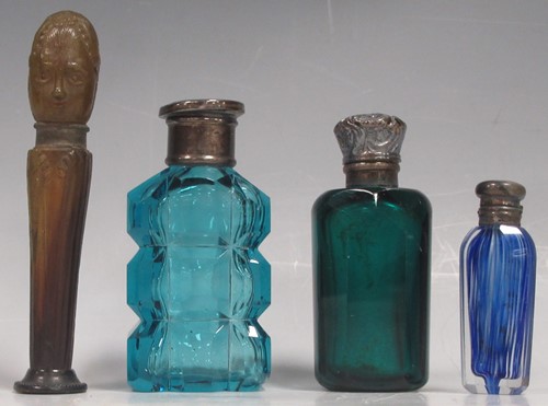 Lot 173 - Three coloured glass perfume bottles and a...