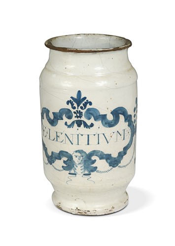 Lot 250 - A Delft blue and white drug jar, 18th century