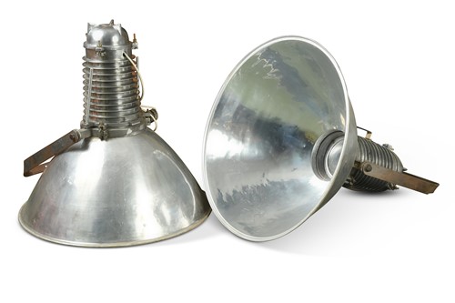 Lot 529 - A pair of large polished aluminium lights