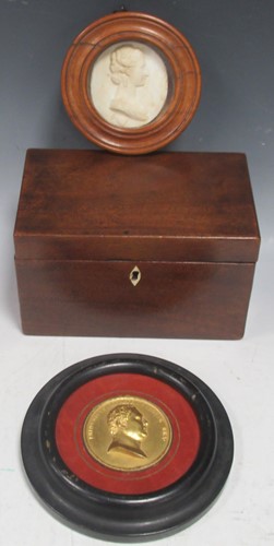 Lot 43 - A rectangular mahogany tea caddy, Regency, set...