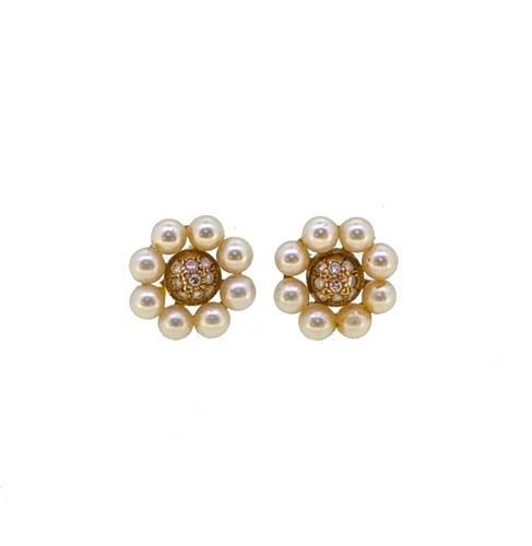 Lot 35 - A pair of cultured pearl and diamond ear studs