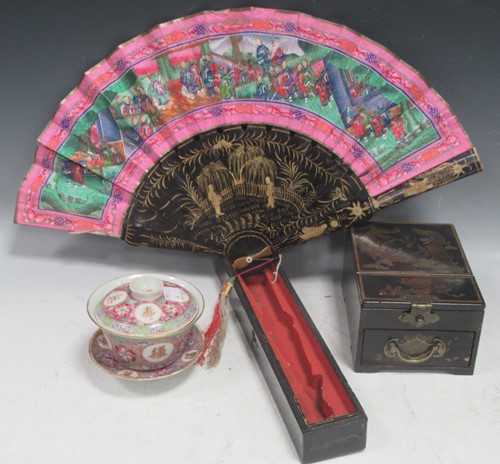 Lot 240 - An early 20th century Qing Dynasty Chinese fan,...