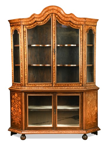 Lot 498 - A Dutch marquetry glazed display cabinet, 19th century
