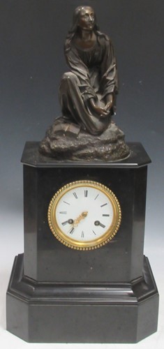 Lot 151 - A Victorian black slate mantel clock...