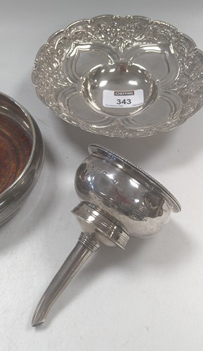 Lot 343 - A collection of silver including wine funnel,...