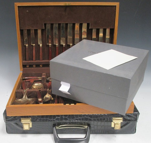 Lot 125 - A case of bronze coloured cutlery, and another...