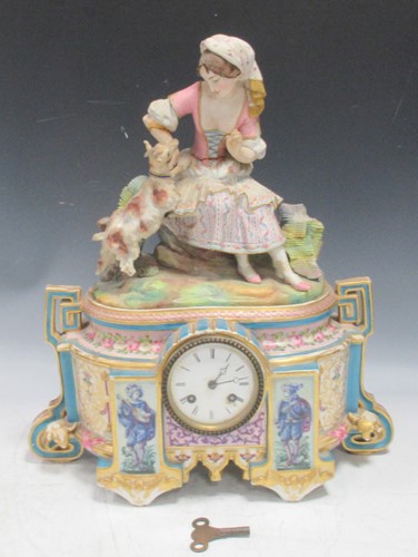 Lot 147 - A 19th century bisque porcelain figural clock,...