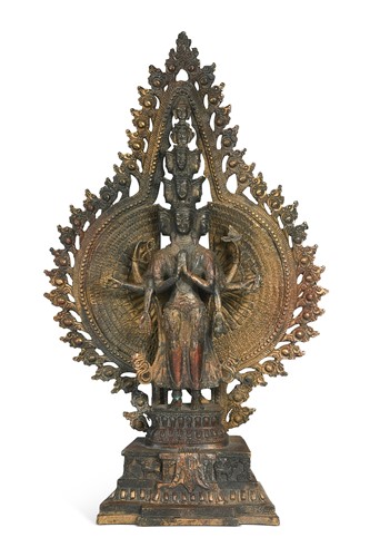 Lot 146 - A Tibetan bronze multi-headed and armed Avalokiteshvara, 20th century