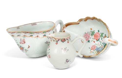 Lot 14 - Two Chinese famille rose sauceboats, Qianlong, circa 1780