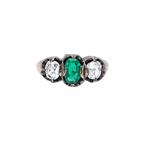 Lot 12 - A synthetic emerald and diamond three stone ring