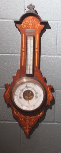 Lot 231 - An Edwardian banjo barometer with marquetry...