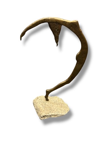 Lot 100 - A crescent shaped bronze sculpture on stone...