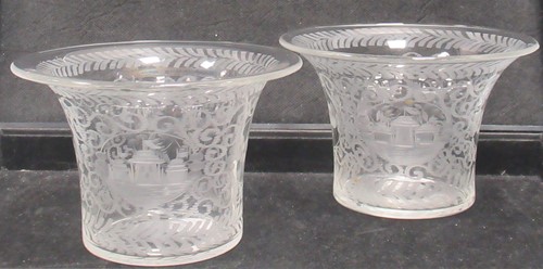 Lot 97 - A pair of low flared glass vases with wheel...