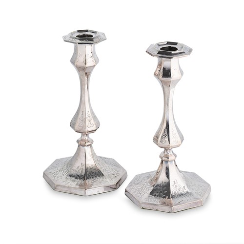 Lot 293 - A pair of Victorian silver plated candlesticks,...