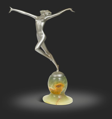 Lot 85 - Josef Lorenzl (1892-1950), an Art Deco silvered bronze model of a dancing female nude