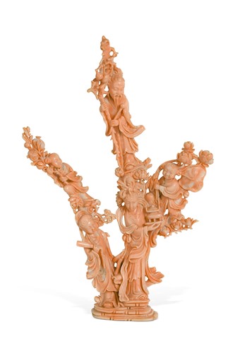 Lot 54 - A Chinese three branched figural coral ornament, Qing Dynasty, late 19th century