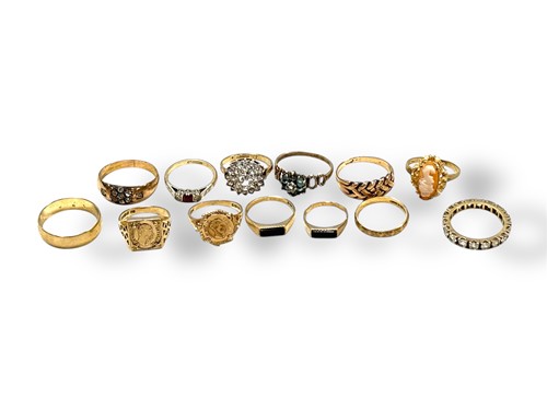 Lot 285 - Nine hallmarked 9ct gold rings, together with...