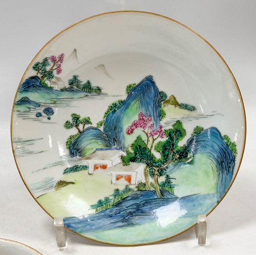 Lot 34 - A pair of Chinese porcelain saucer dishes, late Qing Dynasty, probably Guangxu