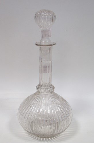Lot 224 - A hand blown glass decanter of ribbed and...