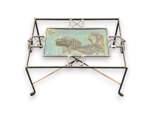Lot 539 - A modern black painted metal coffee table with...