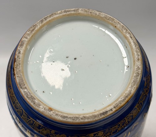 Lot 30 - A pair of Chinese famille verte and powder blue ground porcelain vases, Qing Dynasty, 19th century