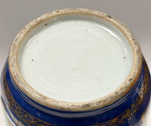 Lot 30 - A pair of Chinese famille verte and powder blue ground porcelain vases, Qing Dynasty, 19th century