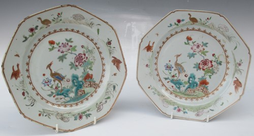 Lot 2 - A pair of octagonal porcelain plates, likely...