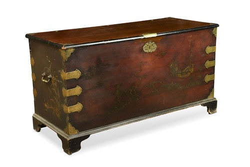 Lot 549 - A stained pine and brass-bound chest, early 19th century
