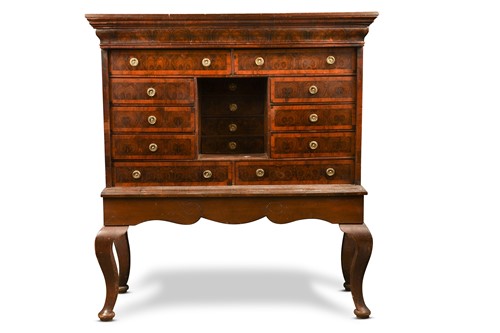 Lot 551 - A Continental oyster veneered collector's chest, 19th century