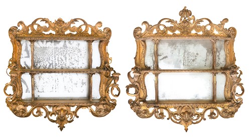 Lot 744 - A pair of wall mounted mirror backed etageres, 19th century