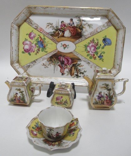 Lot 1 - A Dresden yellow ground and painted cabaret...