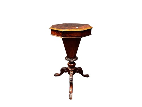 Lot 558 - A Victorian burr walnut work table, of trumpet...