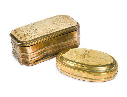 Lot 149 - Two Dutch brass tobacco boxes, 18th and 19th century