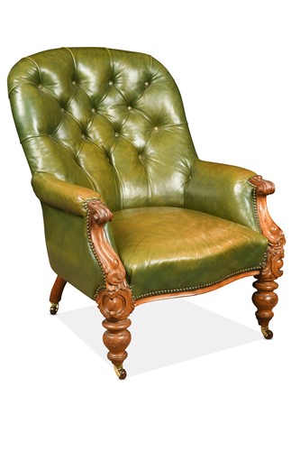 Lot 393 - A Victorian mahogany button back tub armchair