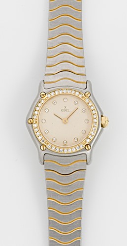 Lot 251 - Ebel - A two-tone diamond set 'Classic Wave' wristwatch