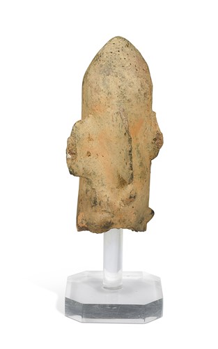 Lot 162 - An ancient terracotta human head/phallic Urn finial