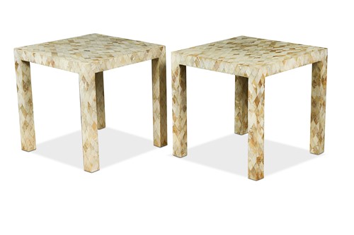 Lot 439 - A pair of mother-of-pearl veneered side tables, contemporary