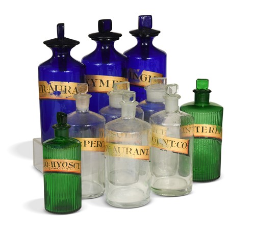 Lot 188 - A collection of pharmacy jars and stoppers, 19th century