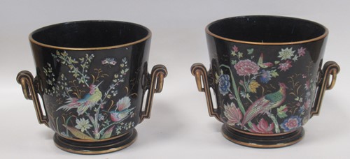 Lot 91 - A pair of Jackfield glaze jardinieres