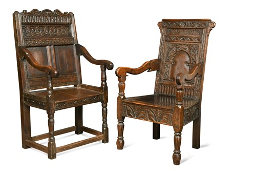 Lot 524 - An oak wainscot-type armchair, 17th century and later