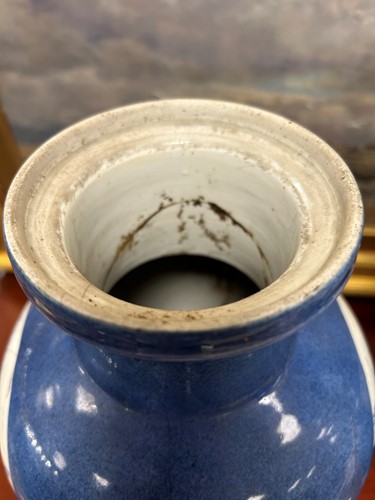 Lot 28 - A garniture of three Chinese powder blue ground vases, Qing Dynasty, 18th/19th century