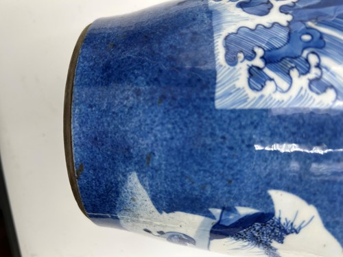 Lot 28 - A garniture of three Chinese powder blue ground vases, Qing Dynasty, 18th/19th century