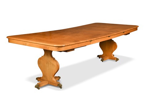 Lot 403 - A large burr oak twelve seat dining table, 20th century